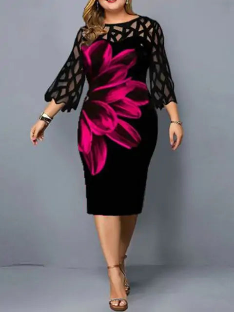 Plus Size Elegant Print Pencil Dress