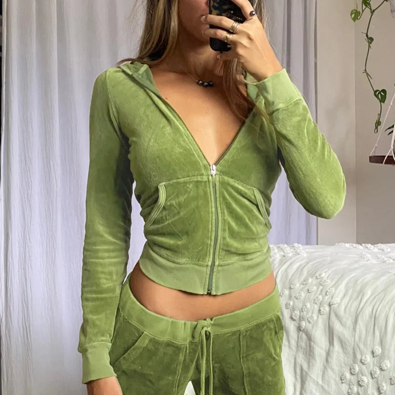 Cropped velvet zip up hoodie sale